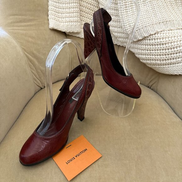 VTG Auth LOUIS VUITTON Iconic Genune CROCODILE Sling Back Pumps GORGEOUS! - Picture 1 of 12